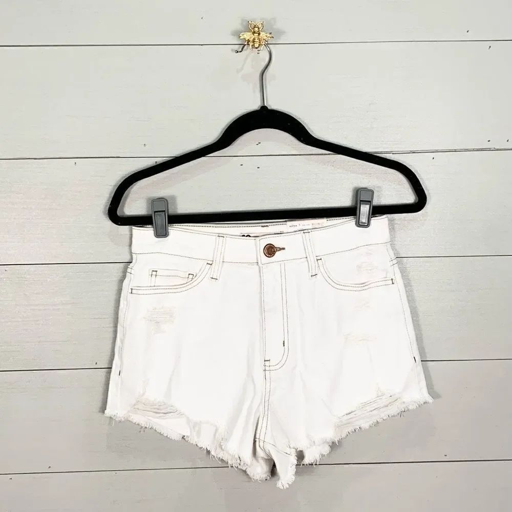 SO super high rise cutoff white denim jean shorts rainbow size 7/28